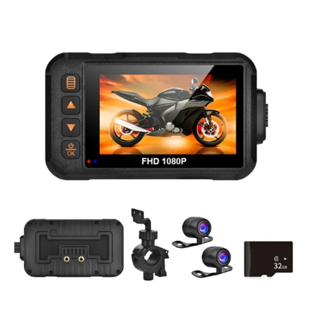 Sessleger Wasserdichtes Kameraset für Motorrad, 1080P DVR, Dashcam, Videorekorder und hinten, 3,0 Zoll (7,6 cm) von Sessleger