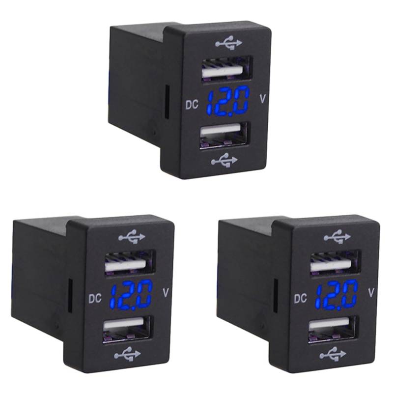 Sevenvtwo 3X 12 V Auto Ladegerät mit Sicherung für 5 V 4.2A Auto Buchse Ladegerät für Telefon LEDDisplay Meter Voltmeter (Blau) von Sevenvtwo