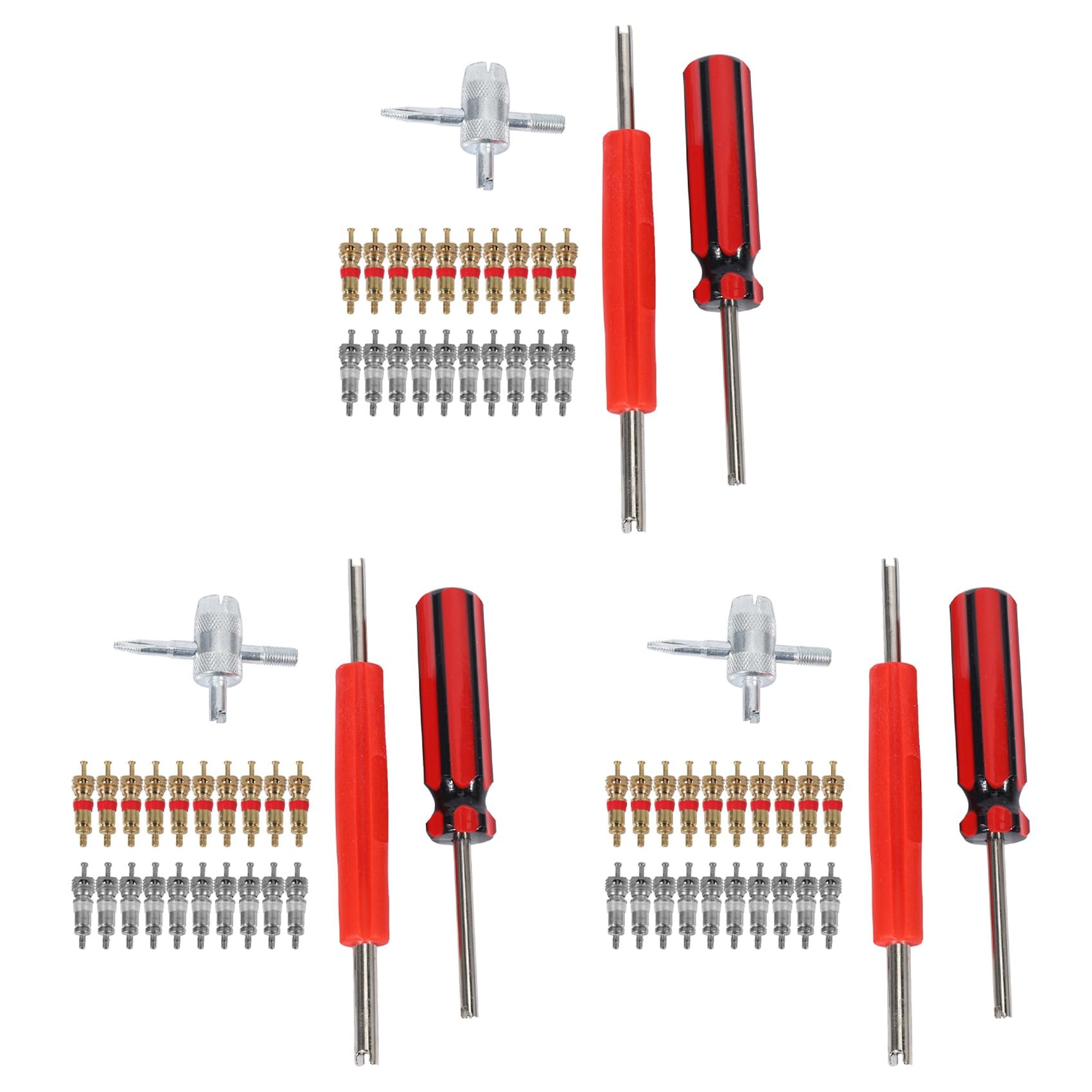 Sevenvtwo 3X Ventil Werkzeug Satz 60 Teilig Ventil Kerne, 4 Wege Ventil Werkzeug, Doppel Einzel Ventil Entferner, Reifen Reparatur Werkzeug von Sevenvtwo