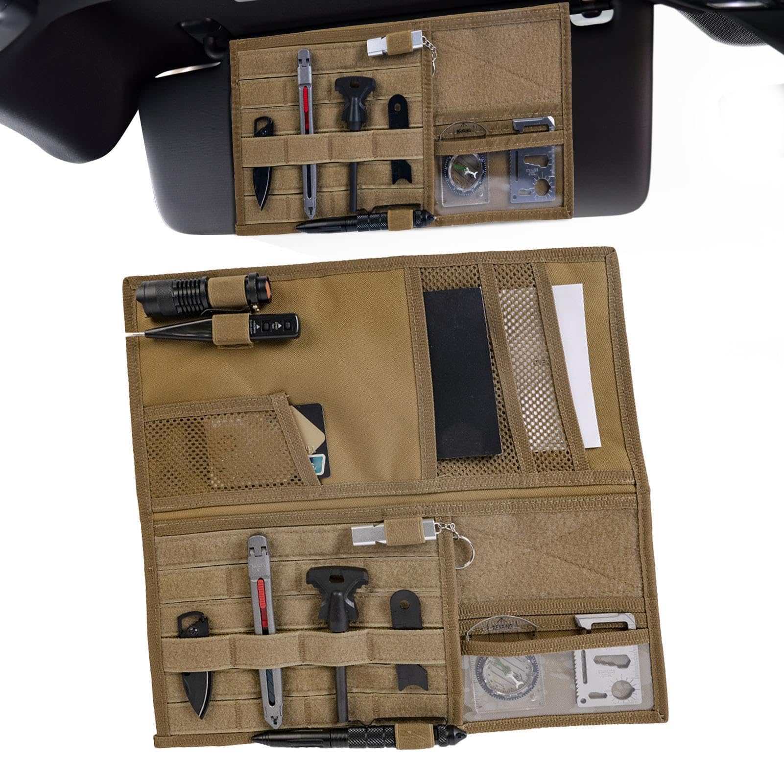 Sghtil Visier-Organizer für LKWs, Tasche für Auto-Sonnenblende – Tasche für Autovisier aus Nylon, multifunktional, reißfest, robust, mit Netz von Sghtil