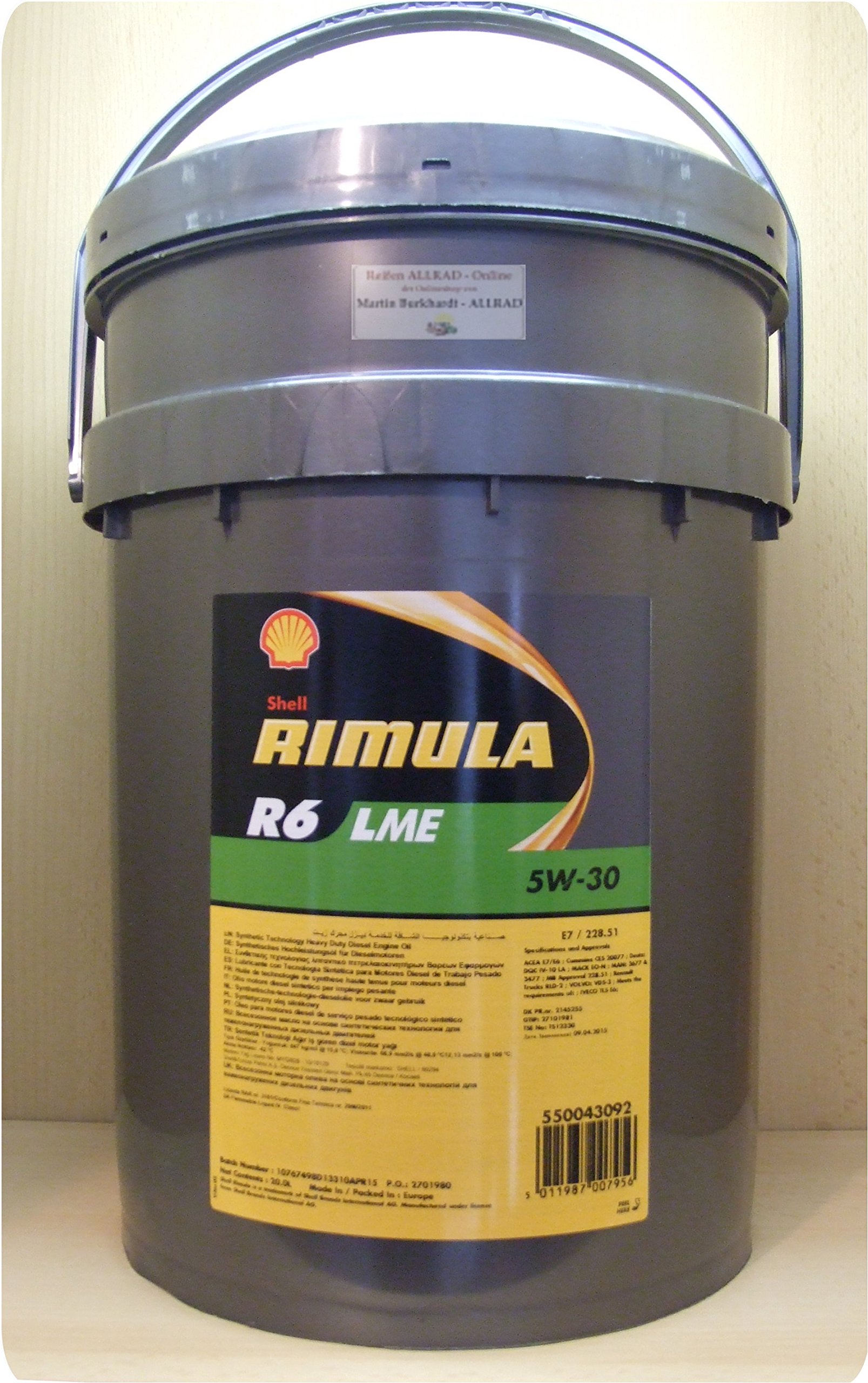 Shell RIMULA R6 LME 5W-30, 20 Liter Motorenöl (E7 / 228.51) von Shell