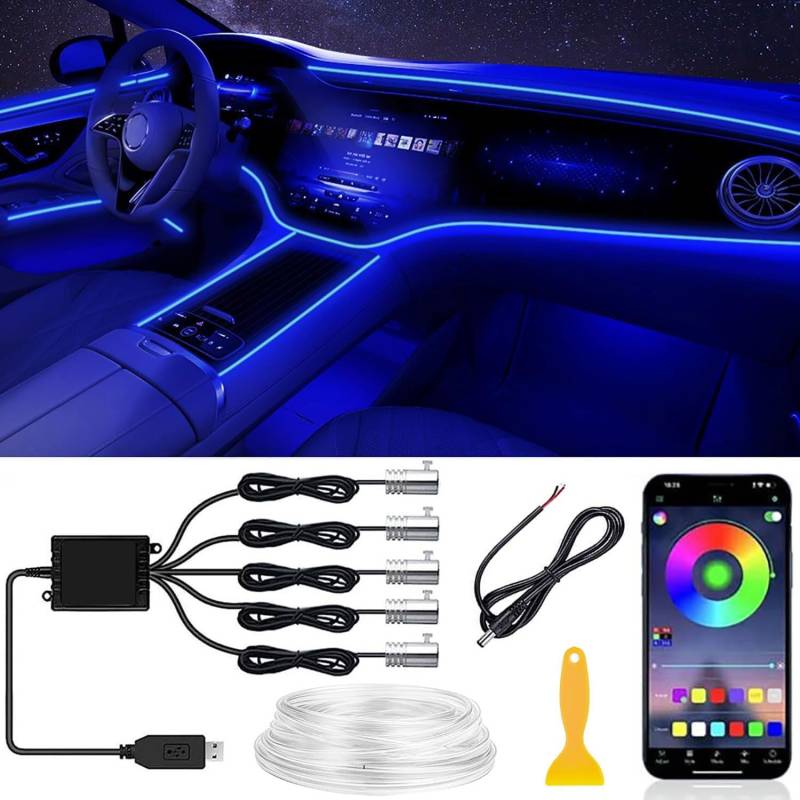 Auto LED Innenbeleuchtung,6M/5 in 1 RGB Auto LED Umgebungslicht,12V Led Atmosphäre Licht Auto mit APP Steuerung,Led Auto Innenraumbeleuchtung,Auto Atmosphärenlicht von Shengruili