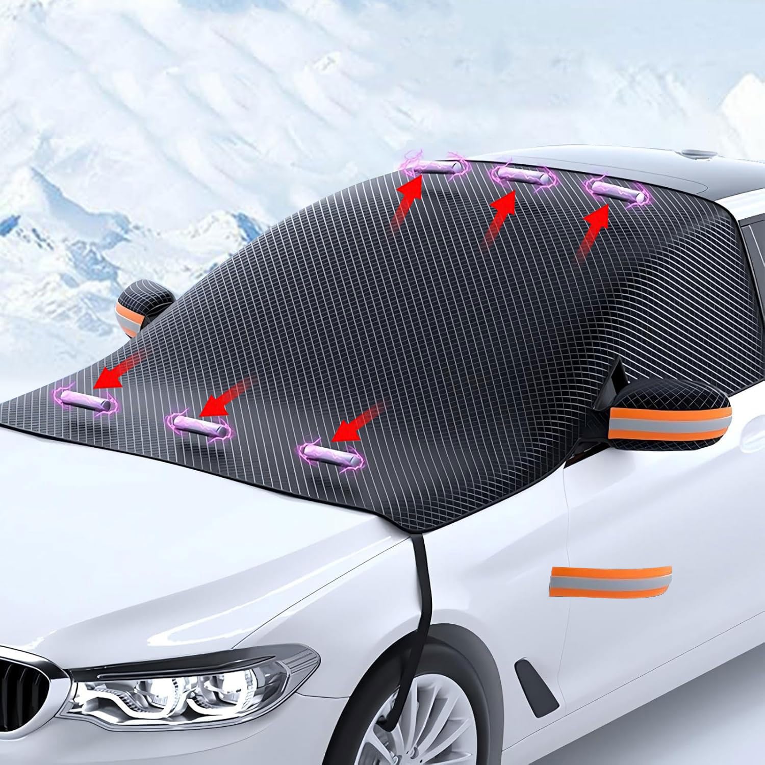 Frontscheibenabdeckung Auto Winter,Windschutzscheibenabdeckung Auto mit 6 Magnet,Scheibenabdeckung Auto Winter,Windschutzscheibe Abdeckung Faltbare,Auto Winterabdeckung für Die Meisten Autos und SUV von Shengruili