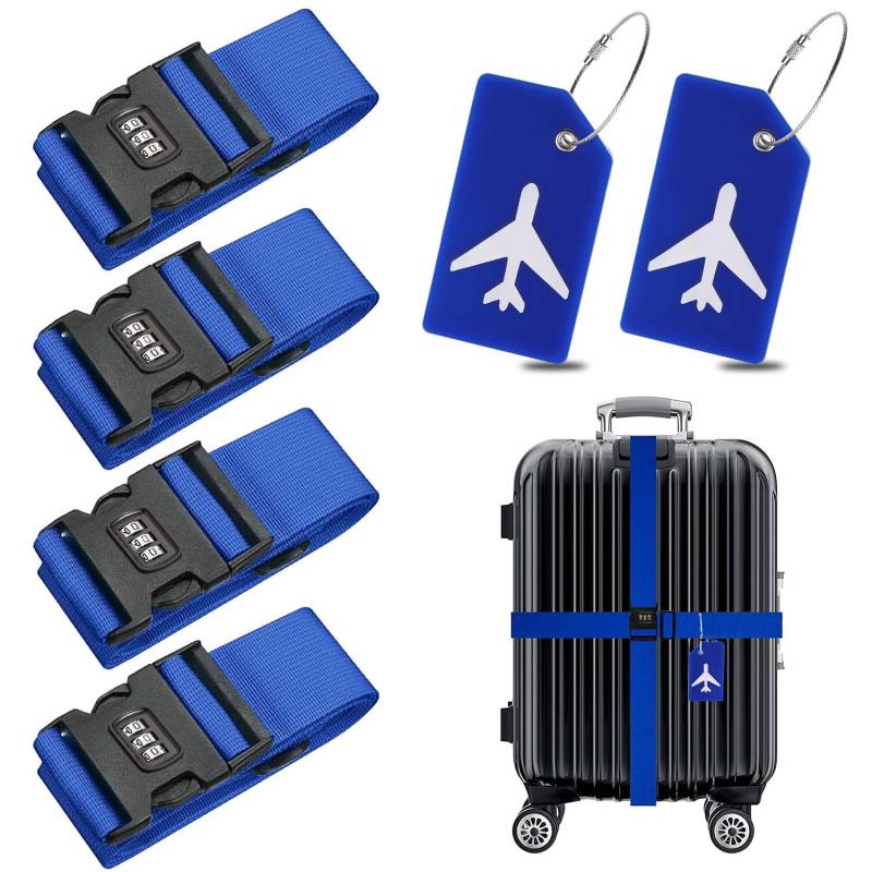 Koffergurt,4 Pcs Gepäckgurt Koffergurt,2 Kofferanhänger Silikon,Koffergurt Kofferband Set,Kreuz Gepäckgur,Verstellbare Koffer Gepäckgurte,Koffer Gurte mit Schnalle,Luggage Straps von Shengruili