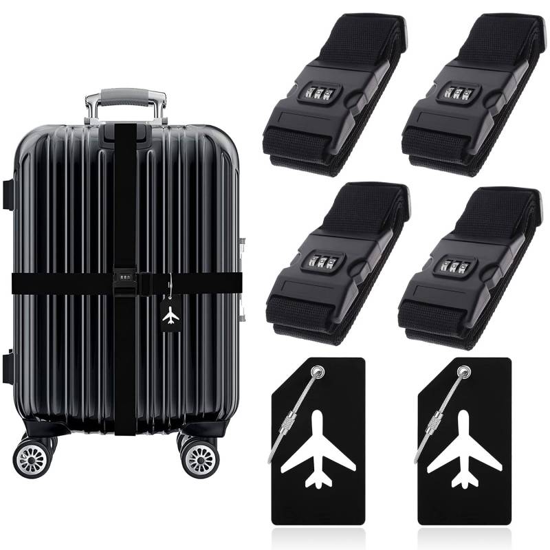 Koffergurt,4 Pcs Gepäckgurt Koffergurt,2 Kofferanhänger Silikon,Koffergurt Kofferband Set,Kreuz Gepäckgur,Verstellbare Koffer Gepäckgurte,Koffer Gurte mit Schnalle,Luggage Straps von Shengruili