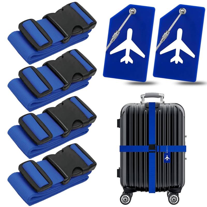 Koffergurt,4 Stück Gepäckgurt Koffergurt,2 Kofferanhänger Silikon,Koffergurt Kofferband Set,Kreuz Gepäckgur,Verstellbare Koffer Gepäckgurte,Koffer Gurte mit Schnalle,Luggage Straps von Shengruili