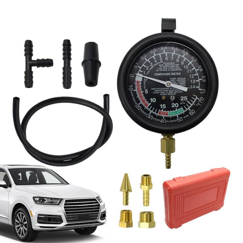 Shenrongtong Abgasgegendruckprüfer,Vakuummeter Automotive | Doppelskalen-Vakuumprüfgerät,Vakuum-Drucktester mit tragbarer Tragetasche, Vergaserdruck-Diagnose-Leckage-Tool-Kit von Shenrongtong