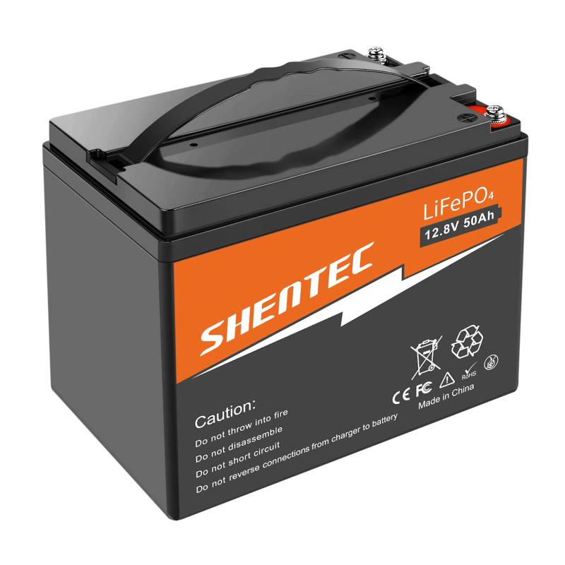 LiFePO4 Batterie 12V 50Ah mit BMS Schutz und 3000 Zyklen, Deep Cycle Lithiumbatterie 12V für Wohnmobil,Solaranlage, Boot, Haushalt, Solarpanel Kit,Camping von Shentec