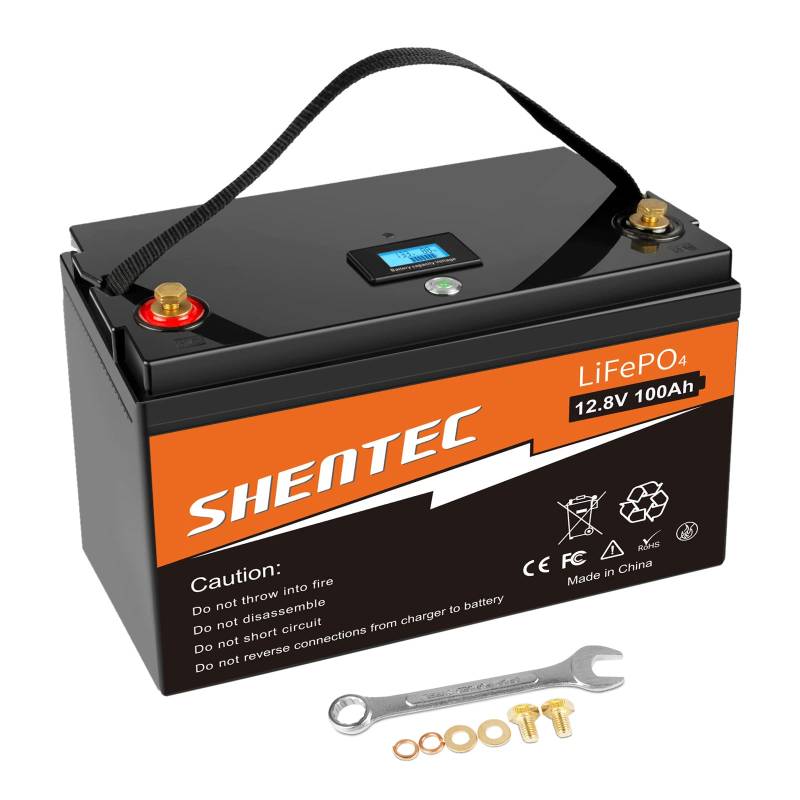 Shentec 12V 100Ah LiFePO4 Lithium Batterie,100A BMS,4000-15000 Zyklen Deep Cycle,MAX 1280W Leistung,Perfekter Ersatz für Blei-Säure Batterien für Wohnwagen,Camping,Solar Home Systeme,Boote von Shentec