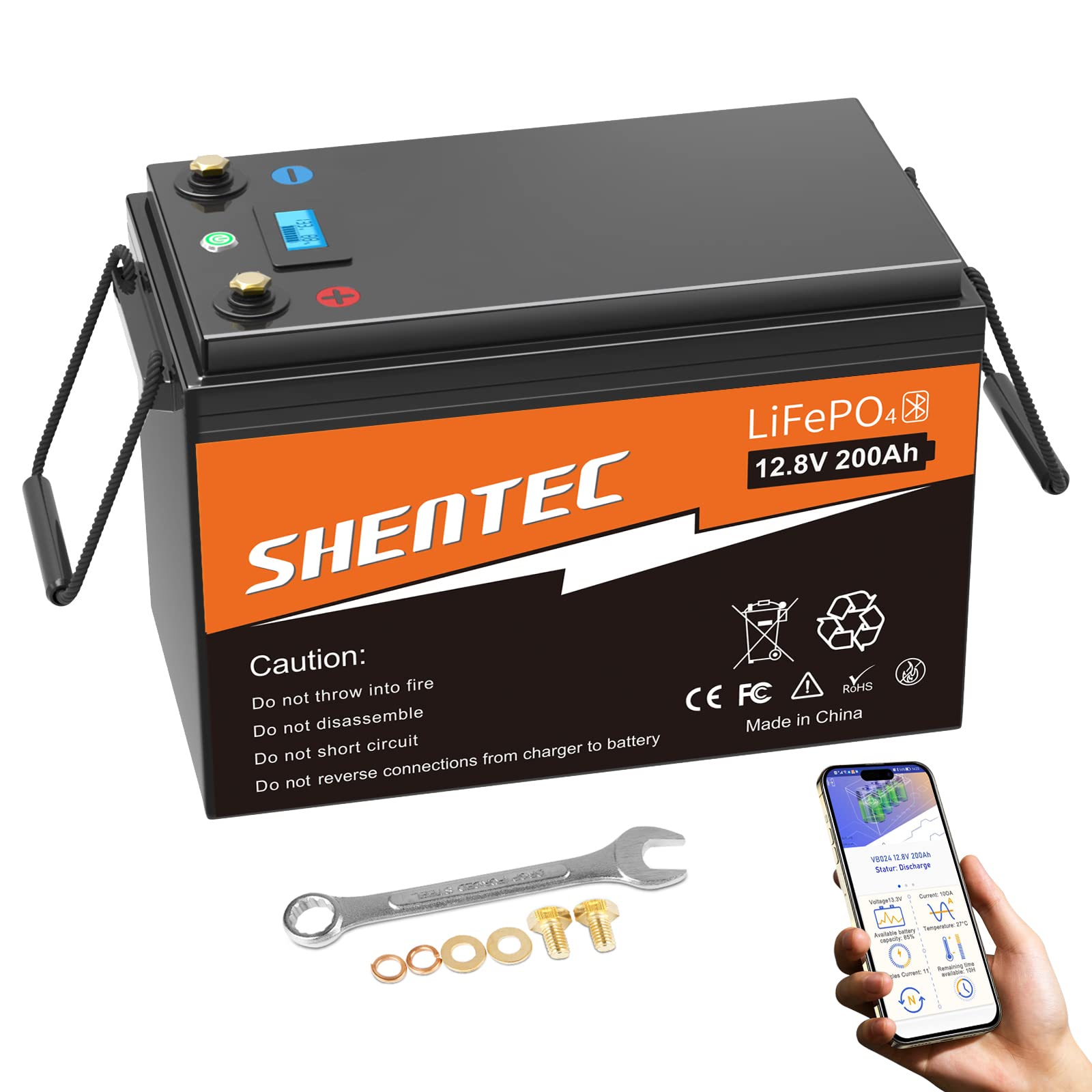 12V 200Ah LiFePO4 Batterie,200A BMS,LED-Anzeige, Drucktastenschalter LiFePO4 Lithium Batterie, perfekt für Wohnmobile,Solaranlagen,Wohnwagen, netzunabhängige Anwendungen von Shentec