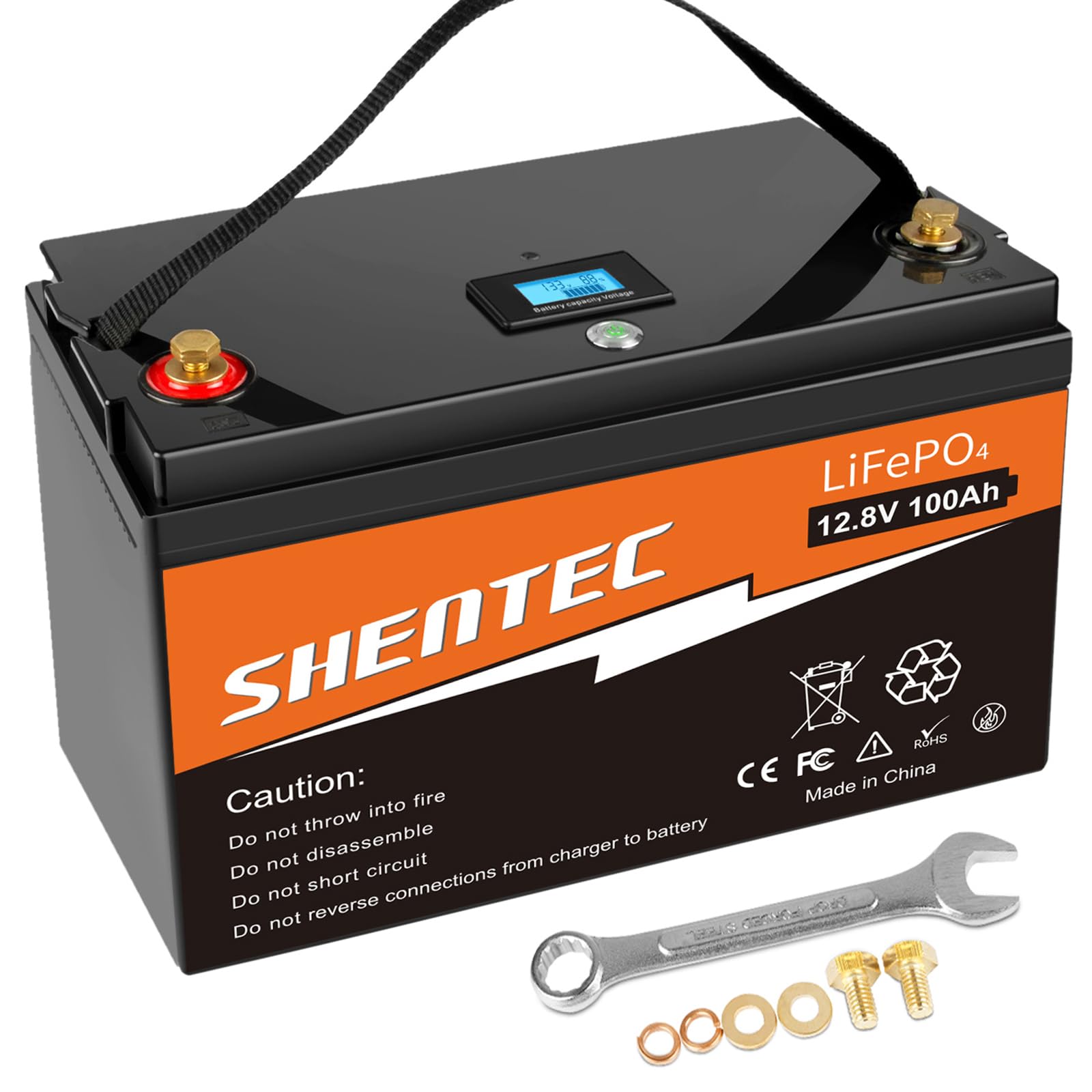 Shentec LiFePO4 Akku, 12V 100Ah Lithium Deep Cycle Batterie mit LED Anzeige, Eingebautes 100A BMS, für Backup Strom, Camping, Wohnmobil, Golfwagen, Boot, Off-Grid und Energiespeicherung zu Hause von Shentec