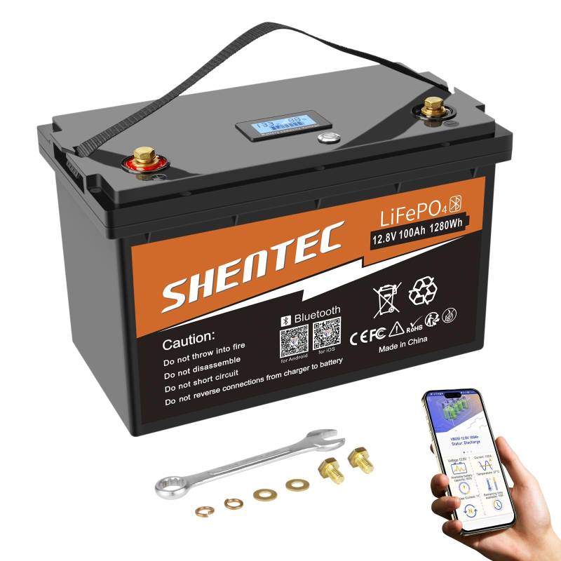 Shentec LiFePO4 Lithium 12V 100Ah Batterie,100A BMS,4000-15000 Zyklen Deep Cycle,MAX 1280W Leistung,Perfekter Ersatz für Blei-Säure Batterien für Wohnwagen,Camping,Solar Home Systeme,Boote von Shentec