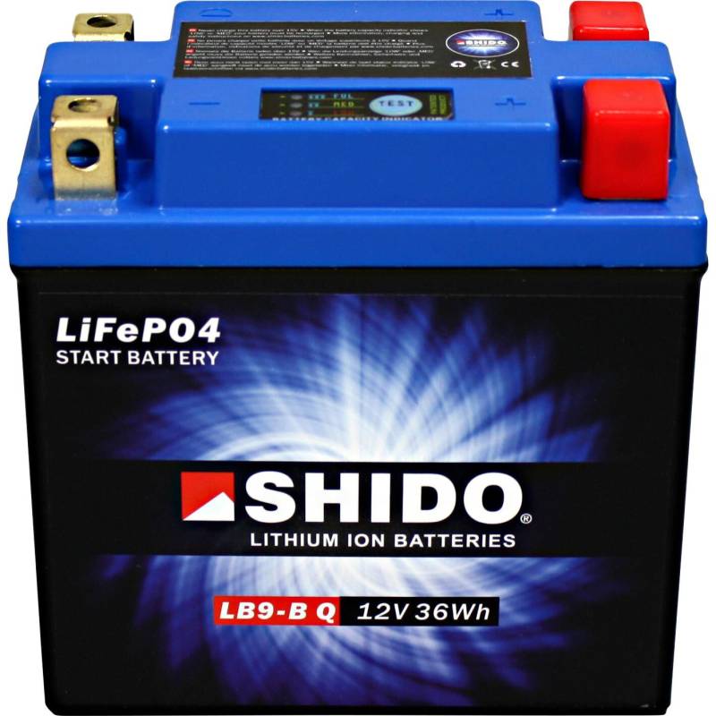 Shido Lithium Batterie LB9-B Q, 12V, 3Ah (YB7/YB9/YTX9A/12N7/12N9/ von Shido