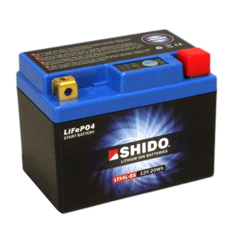 Motorrad Batterie Shido Lithium LTX4L-BS / YTX4L-BS, 12V/3AH (Maße: 114x71x86) von Shido