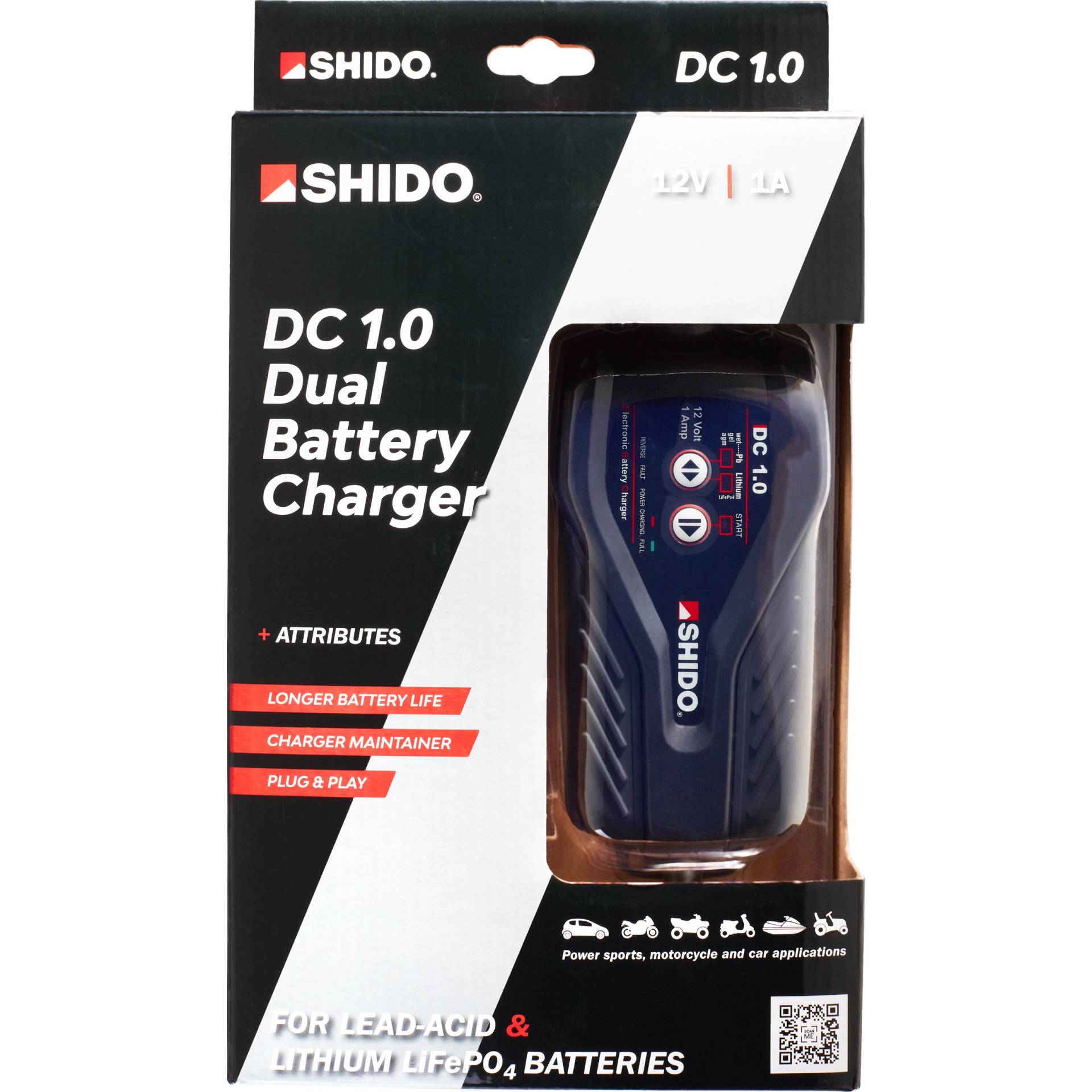 Shido Batterieladegerät Dual Canbus 1A schwarz für Lithium+Säure von Shido