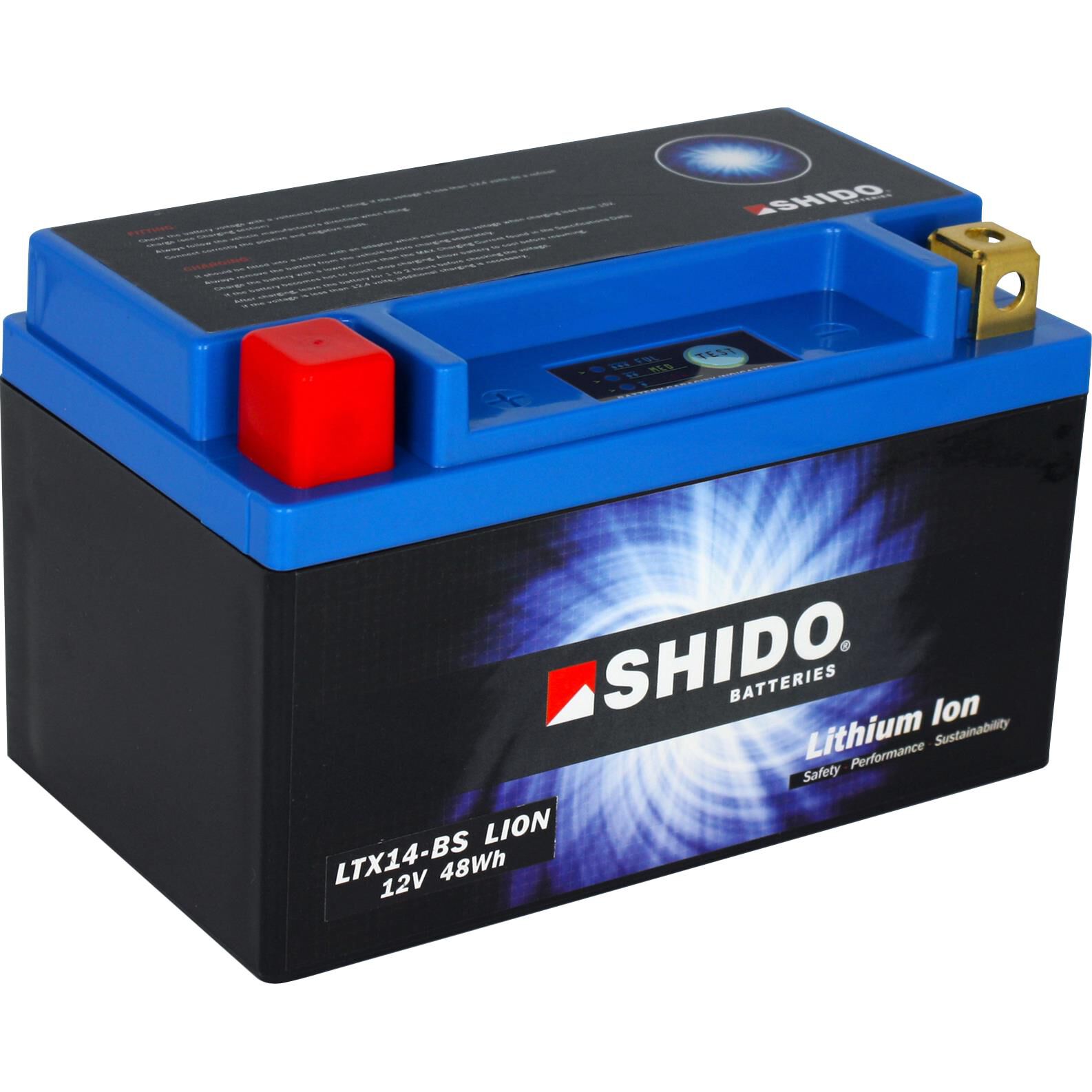 Shido Lithium Batterie LTX14-BS, 12V, 4Ah (YTX14-BS/YTX14H-BS) von Shido