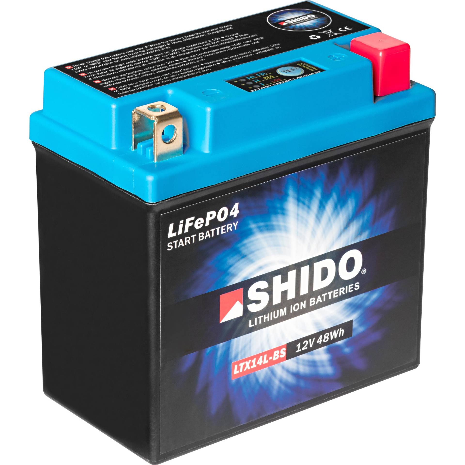 Shido Lithium Batterie LTX14L-BS, 12V, 4 Ah (YB14L-A1/YTX14L-BS) von Shido