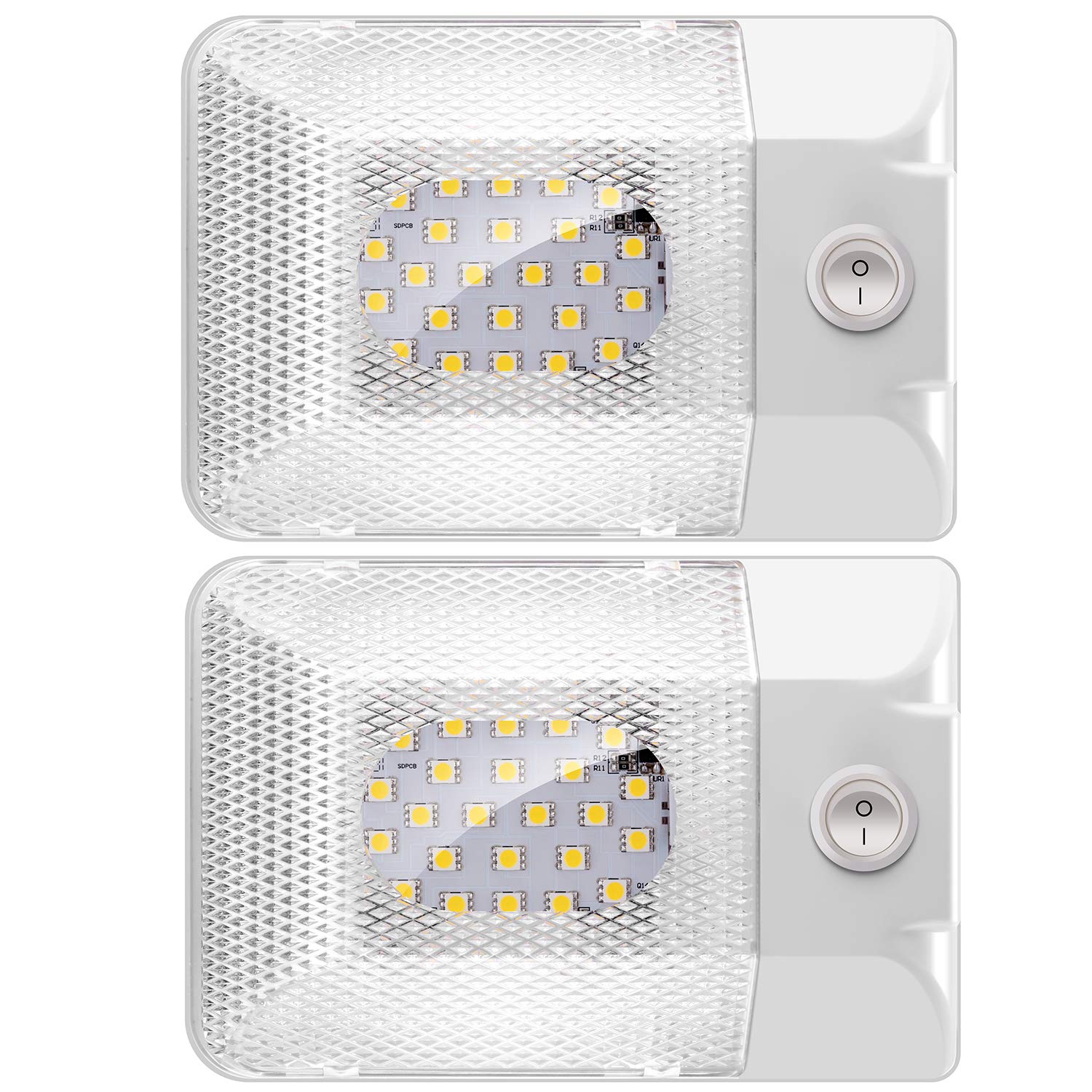 ShinePick 2 x 12 V LED-Leuchten für Innenräume, Auto, Deckenleuchte, Innenbeleuchtung, Auto-Innenbeleuchtung mit Schalter für Auto/Wohnmobil/Wohnmobil/LKW/Anhänger/Van/Boot (natürliches Weiß) von ShinePick