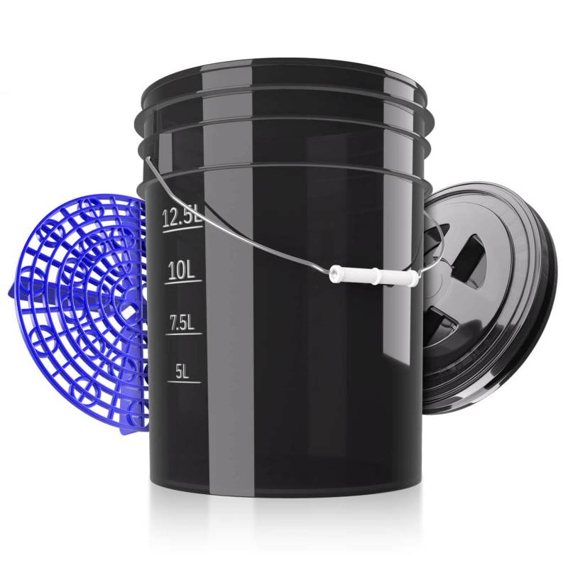 PERFORMANCE BUCKET Auto Wascheimer (clear black) mit Deckel & Schmutzsieb | 5GAL/19L - kompatibel The Detail Guardz - Dirt Lock & Scrub Wall, Dirt Trap Schmutzfalle, Gamma Lid | by chemicalworkz von Shiny Freaks