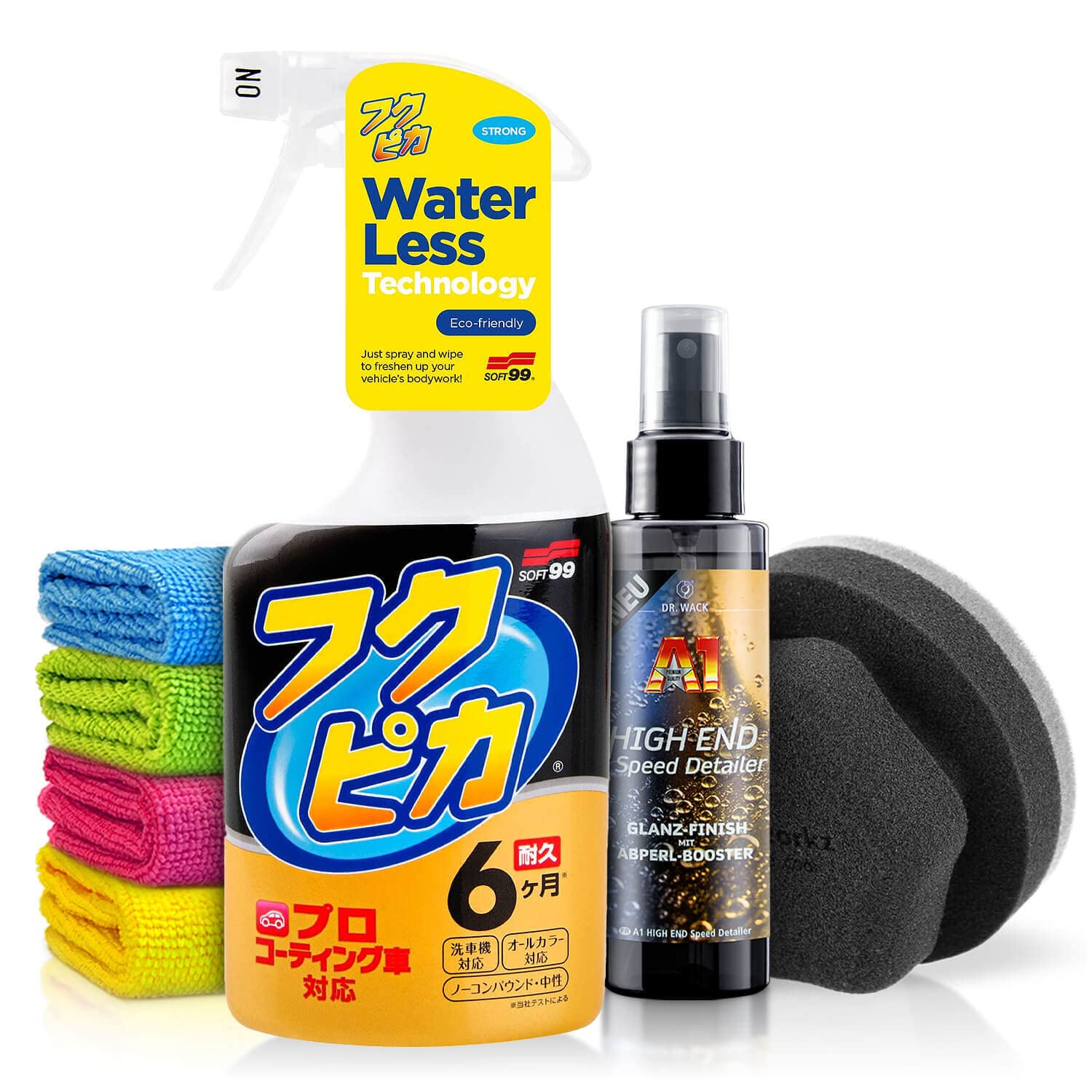 Soft99 Fukupika Spray Quick Detailer (400ml) Auto Versiegelung Set - Schutz & Glanz für Deinen Lack - inkl. Abperl-Booster mit Glanz-Finish (100ml) - Sprühwachs, Spray Wax Wachs Autopflege | 7-teilig von Shiny Freaks