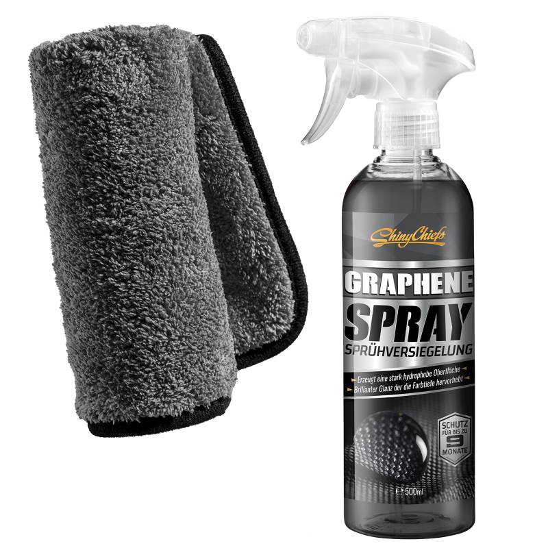 ShinyChiefs Graphene Spray Set - Autolack Sprühversiegelung mit Graphene Harzen - Langanhaltender Schutz von Wachs und Versiegelung - hydrophober Schutz mit Hochglanz-Effekt, 500ml & Microfasertuch von ShinyChiefs