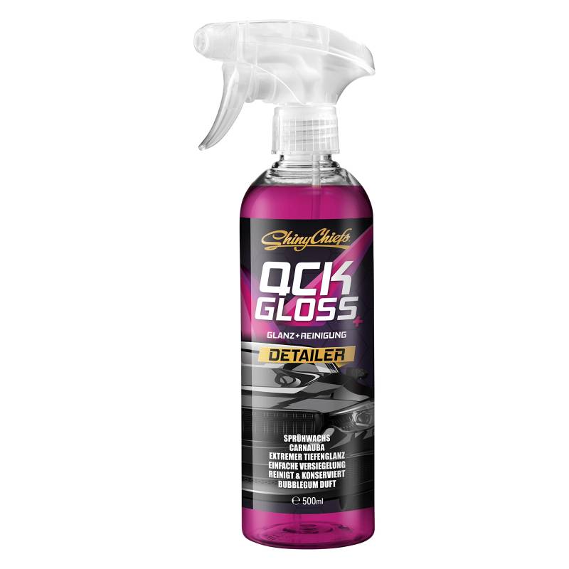 ShinyChiefs QCKGLOSS+ Sprühwachs - Schnelle KFZ Glanz-Reinigung mit Carnauba Wachs - Lackversiegelung für Lackoberflächen, Scheiben und Chrom - 2 in 1 Autoreiniger-Spray-Wax, Sprühflasche 500ml von ShinyChiefs