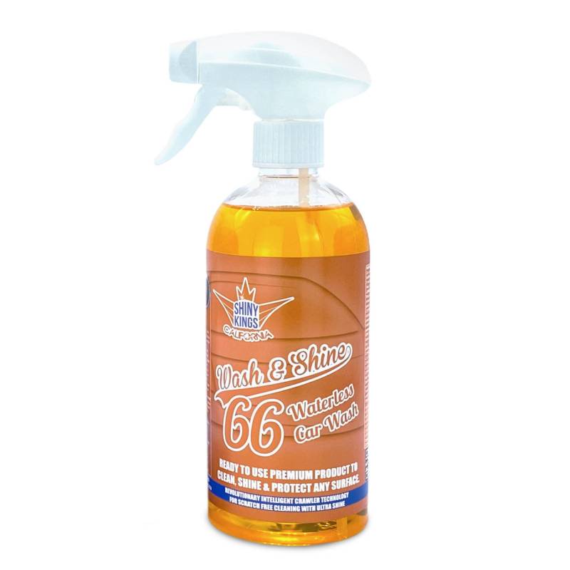 Shinykings Wash&Shine 66 WASSERLOSER Auto Reiniger | Kratzfreie Pflege & Glanz-Effekt für Lack, Chrom-, Alufelgen, Leder & Kunststoff | 0,5 L Auto-Shampoo umweltfreundich & biologisch abbaubar von Shinykings