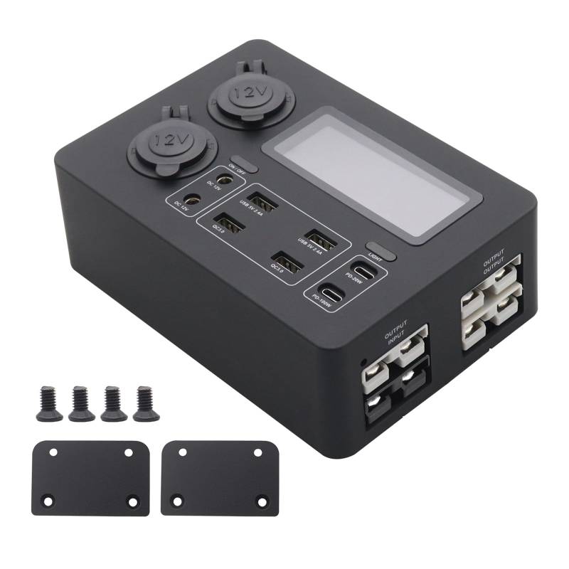 Shkalacar 12V 100W Tragbares Powerstation, Mini Power Box mit LCD Display, LED Leuchten, USB-C- und QC3.0-Anschlüssen, Tragbarer Steuer Hub für Wohnmobile SUVs Boote Yachten Autos von Shkalacar