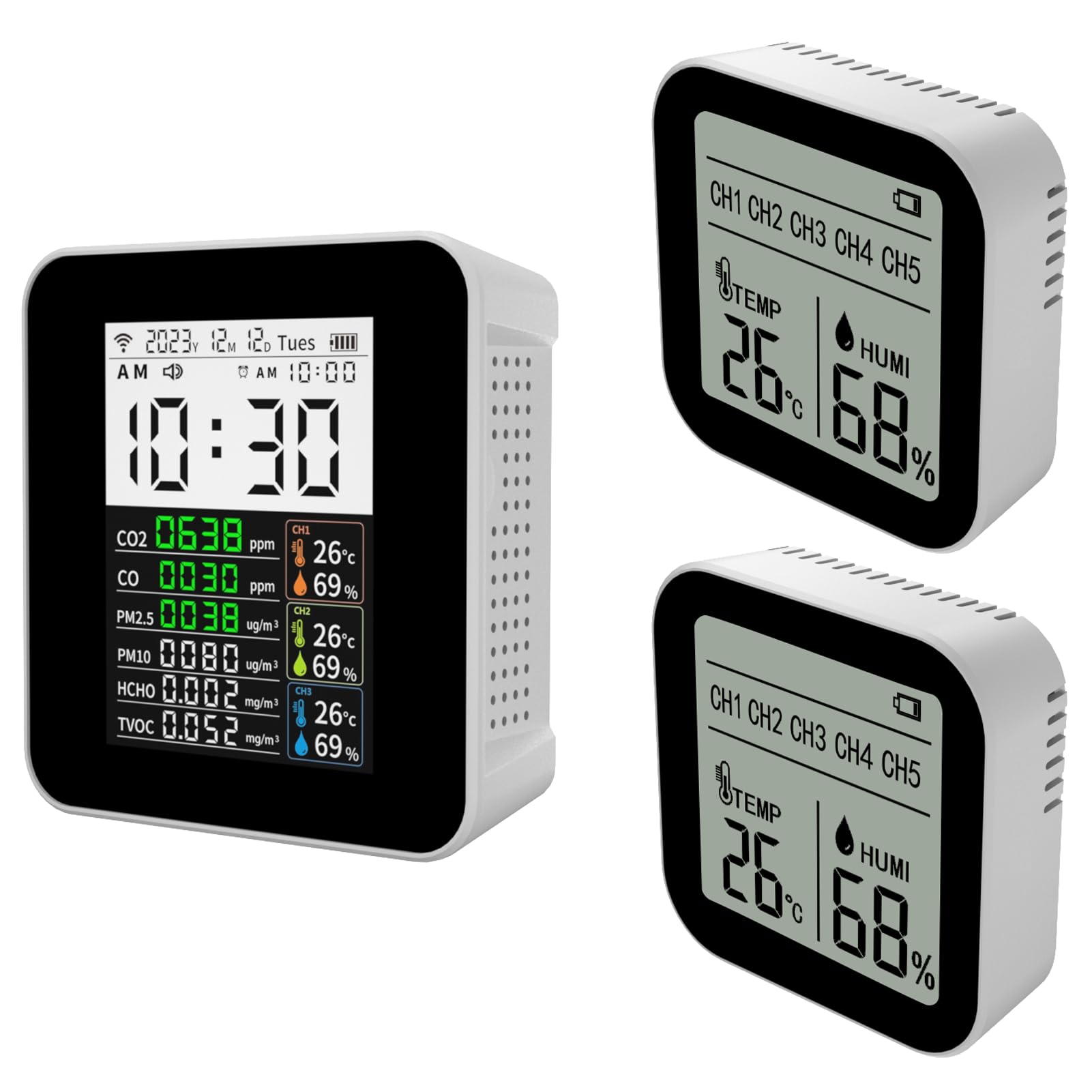 Shkalacar 16 in 1 Luftqualitätsdetektor, Intelligenter Temperaturmonitor mit Untersensor, Luftfeuchtigkeitsmonitor für TVOC/HCHO/CO2 (2) von Shkalacar