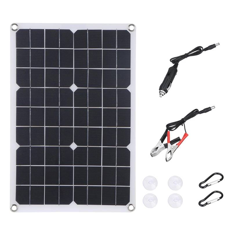 Shkalacar 18V 20W Solarpanel, Monokristallin Silizium Solarmodul mit Dual-USB Ladeport, DC5521-Batterieklemmenschnittstelle,Zum Laden von 5V Mobiltelefonen,12V Fahrzeugschiffbatterien, ohne Controller von Shkalacar