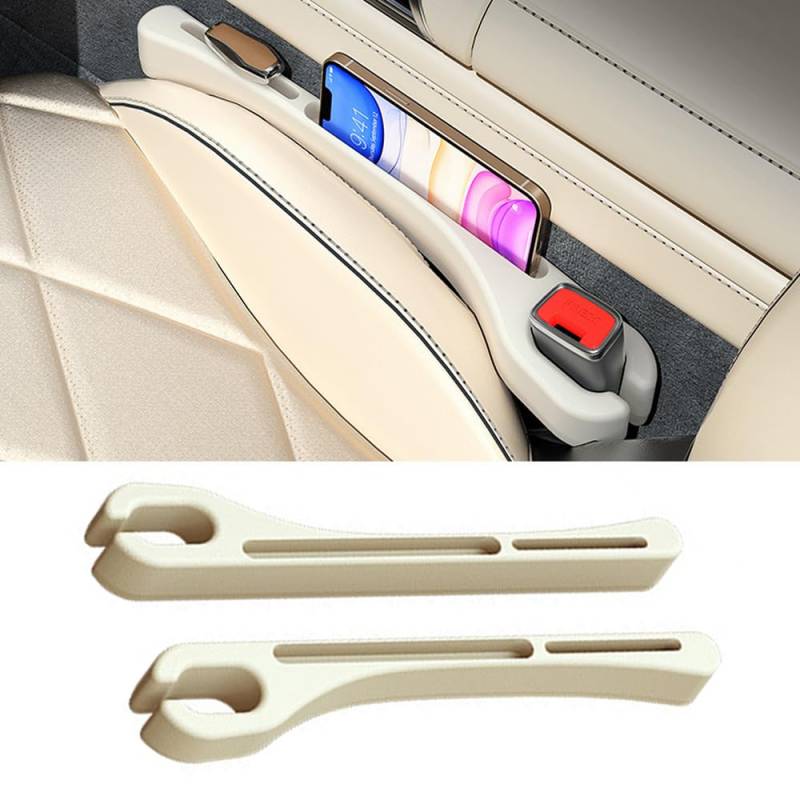 Shkalacar 2PCS Autositz Lückenfüller, Universal Sitzlückenfüller mit Aufbewahrungsorganisator, Auslaufsichere Steckstreifen, um das Herunterfallen von Gegenständen zu verhindern, Beige von Shkalacar