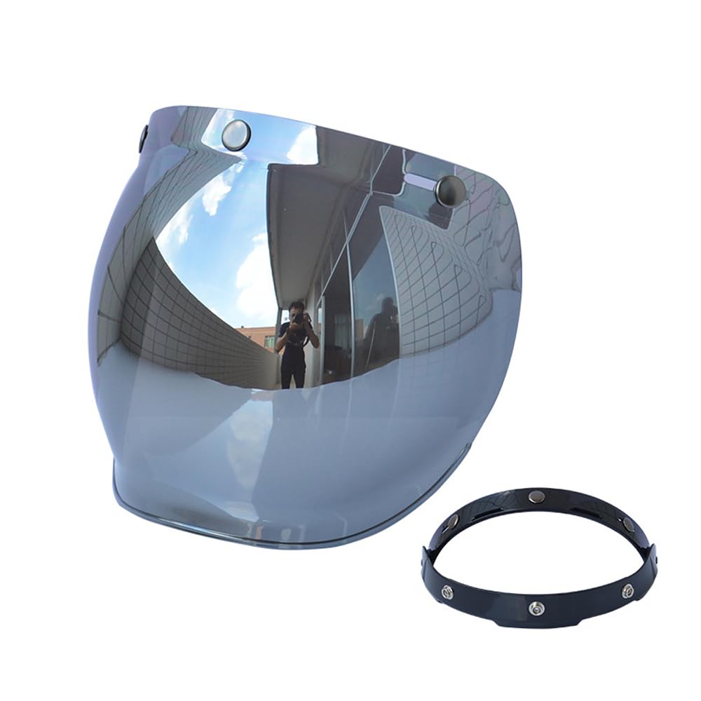 Shkalacar 3 Snap Helmvisier für Open Face Helme, Helm Blasenvisier mit Klapphalterung, Mehrfarbig erhältlich, Ersatzvisier Helm für Motorrad Radfahren(Silber) von Shkalacar