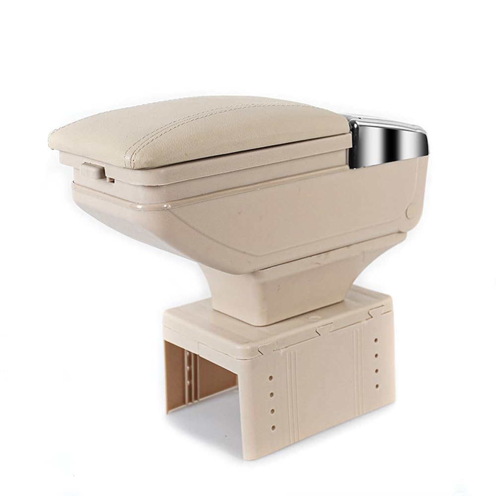 Shkalacar Auto Armlehnen Aufbewahrungsbox, Leder Konsole Armlehnenbox mit ausziehbarem Getränkehalter, verstellbare Basis, Ausziehbar Auto Organizer für Erhöhter Stauraum(Beige) von Shkalacar