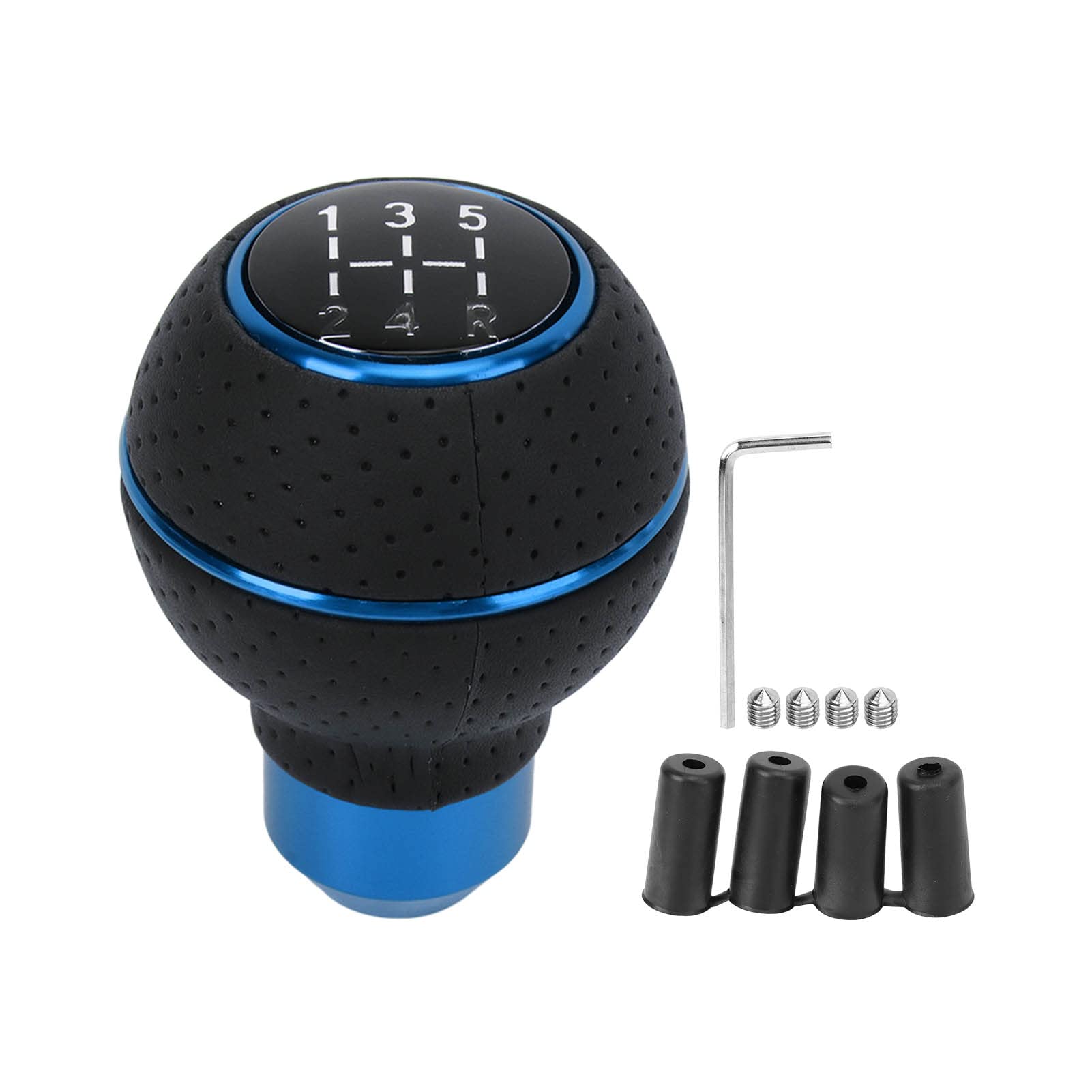 Shkalacar Auto Schaltknauf, Aluminium Gear Shifter Knob 5 Gangschaltung mit Adaptern, aus Kunstleder und Aluminiumlegierung, Schaltknüppelkopf für die meisten Fahrzeuge (Blau) von Shkalacar