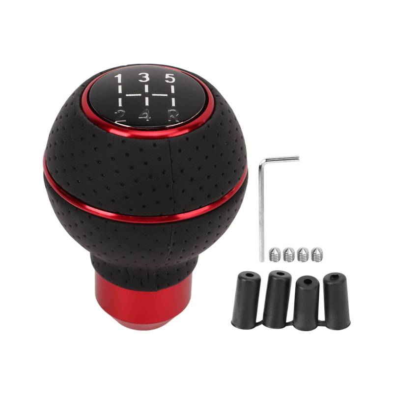 Shkalacar Auto Schaltknauf, Aluminium Gear Shifter Knob 5 Gangschaltung mit Adaptern, aus Kunstleder und Aluminiumlegierung, Schaltknüppelkopf für die meisten Fahrzeuge (Rot) von Shkalacar