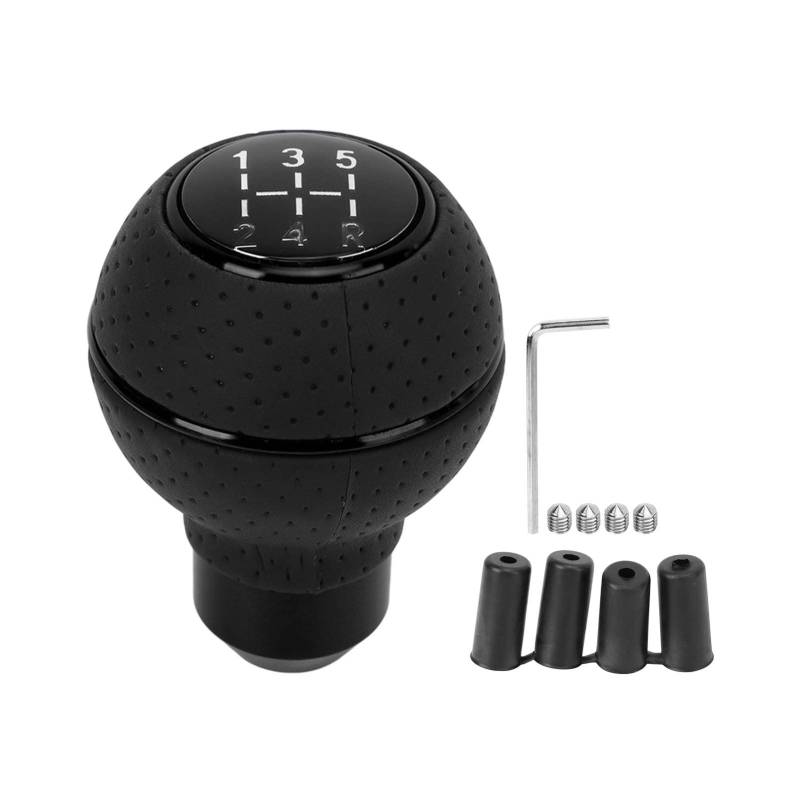 Shkalacar Auto Schaltknauf, Aluminium Gear Shifter Knob 5 Gangschaltung mit Adaptern, aus Kunstleder und Aluminiumlegierung, Schaltknüppelkopf für die meisten Fahrzeuge (Schwarz) von Shkalacar