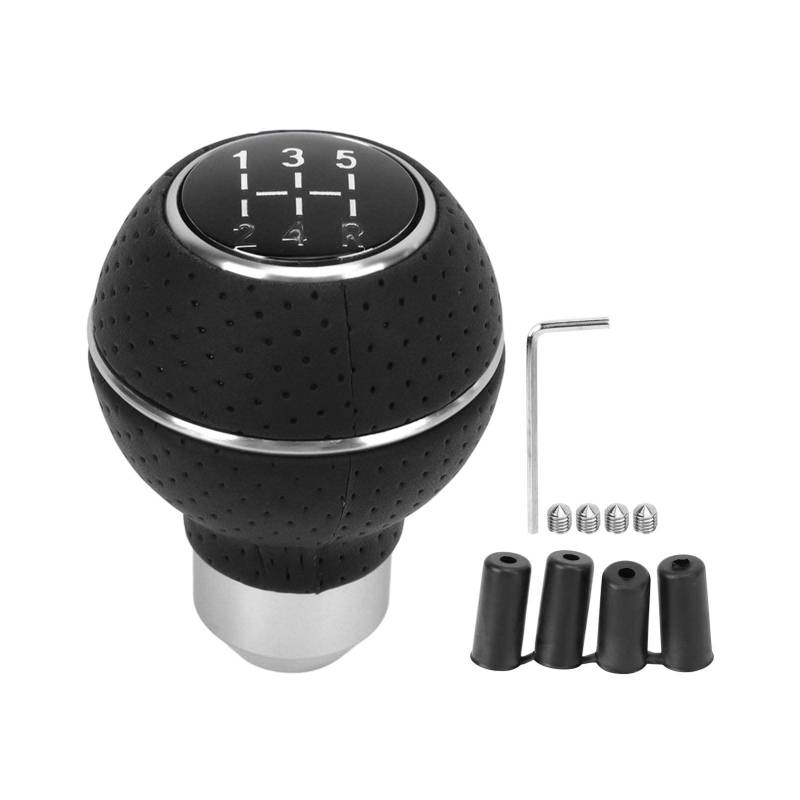 Shkalacar Auto Schaltknauf, Aluminium Gear Shifter Knob 5 Gangschaltung mit Adaptern, aus Kunstleder und Aluminiumlegierung, Schaltknüppelkopf für die meisten Fahrzeuge (Weiß) von Shkalacar