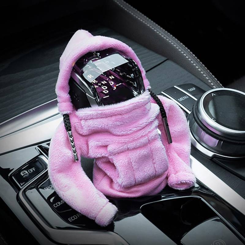 Shkalacar Auto Schaltknauf Abdeckung, Schaltknauf Hoodie mit Kapuze, Niedliche und Warme Schaltmanschette, Geeignet für Schalthebel mit runden Köpfen (Rosa) von Shkalacar