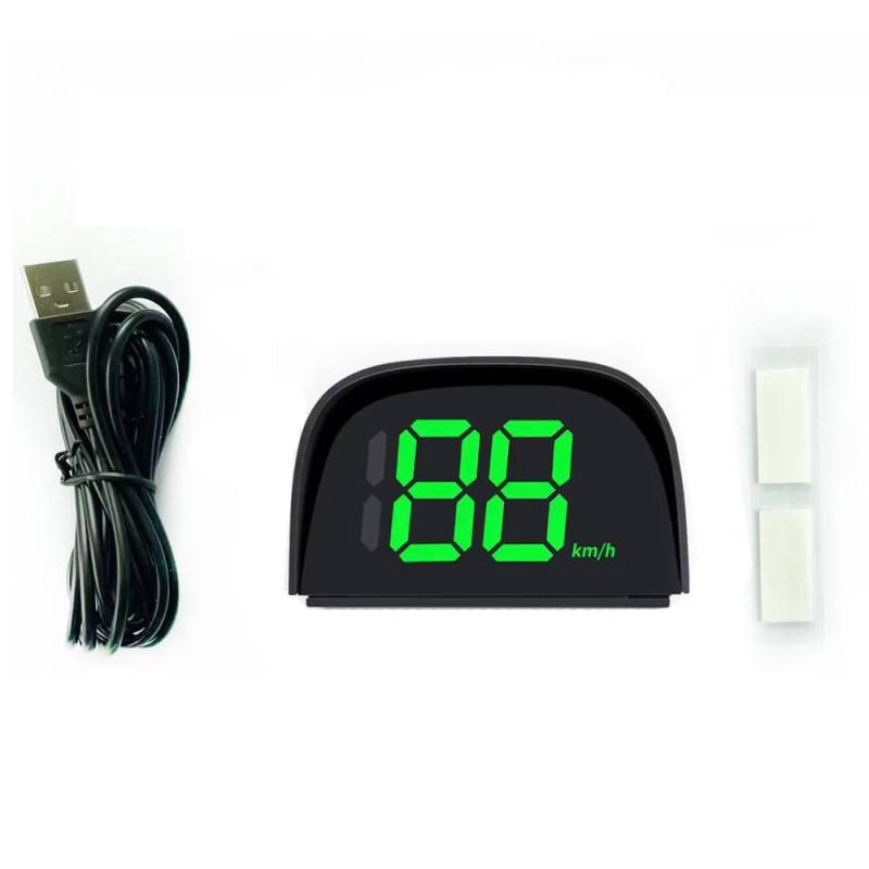 Shkalacar Digitaler Auto Tachometer, G P S Geschwindigkeitsmesser mit LCD Display, USB Plug and Play, Übergeschwindigkeitswarnung, Universal HUD Head Up Display für Bike Motorrad Auto(Kilometer, Grün) von Shkalacar