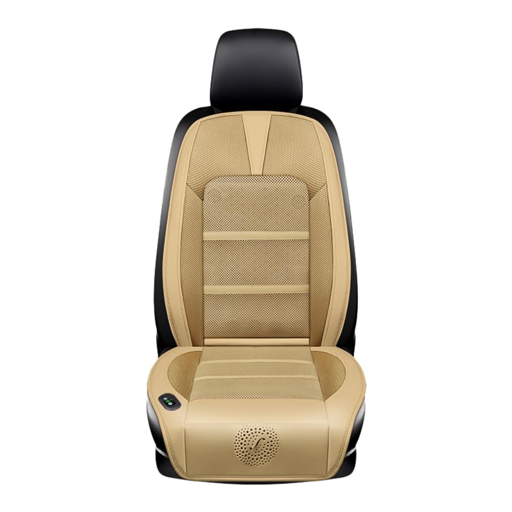 Shkalacar Kühlend Auto Sitzkissen, 12V/24V Vordersitz Gekühlter Sitzbezug mit Ventilatoren, Automatische Abschaltfunktion, Sommer Atmungsaktives Belüftetes Sitzkissen für Auto LKW(Beige) von Shkalacar