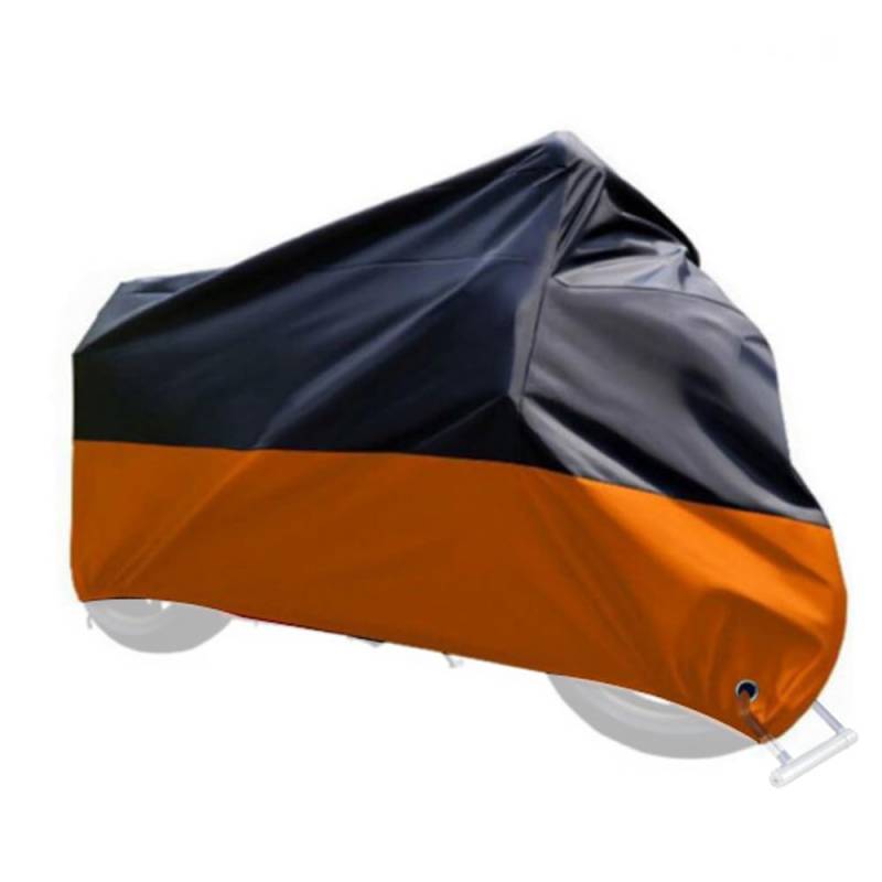 Shkalacar Motorrad Abdeckplane, Universal 190T Motorradabdeckung mit Schlosslöchern Aufbewahrungstasche, Regen und Sonnen Motorradplane Staubdicht für Motorrad Elektrofahrrad(Schwarz & Orange,XL) von Shkalacar