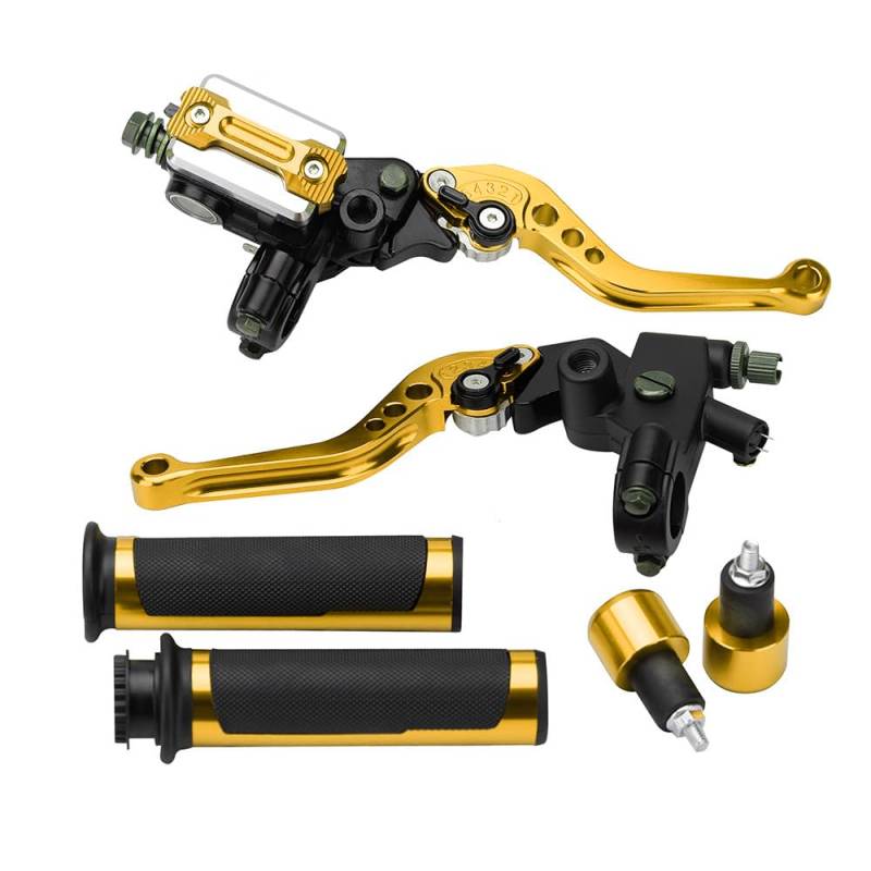 Shkalacar Motorrad Hauptzylinder Kupplungshebel 7/8'' 22mm, Universal Lenker Bremse Links Rechts Set, 6 Gänge einstellbar, Motorrad Hauptzylinderhebel Fit für Roller Sport Fahrrad Rennrad ATV(Gold) von Shkalacar