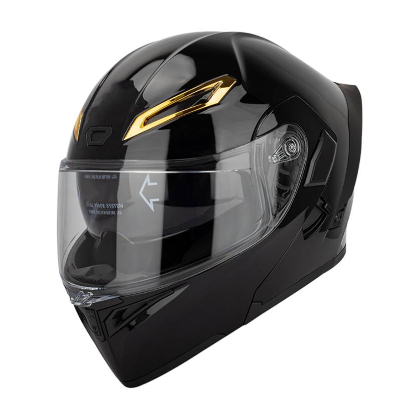 Shkalacar Motorradhelm, Unisex hochklappbarer Integralhelm mit Doppelvisier, Integrierte Sonnenbrille, Four Seasons New Motorradhelm für Fahrer (XL, Schwarz) von Shkalacar