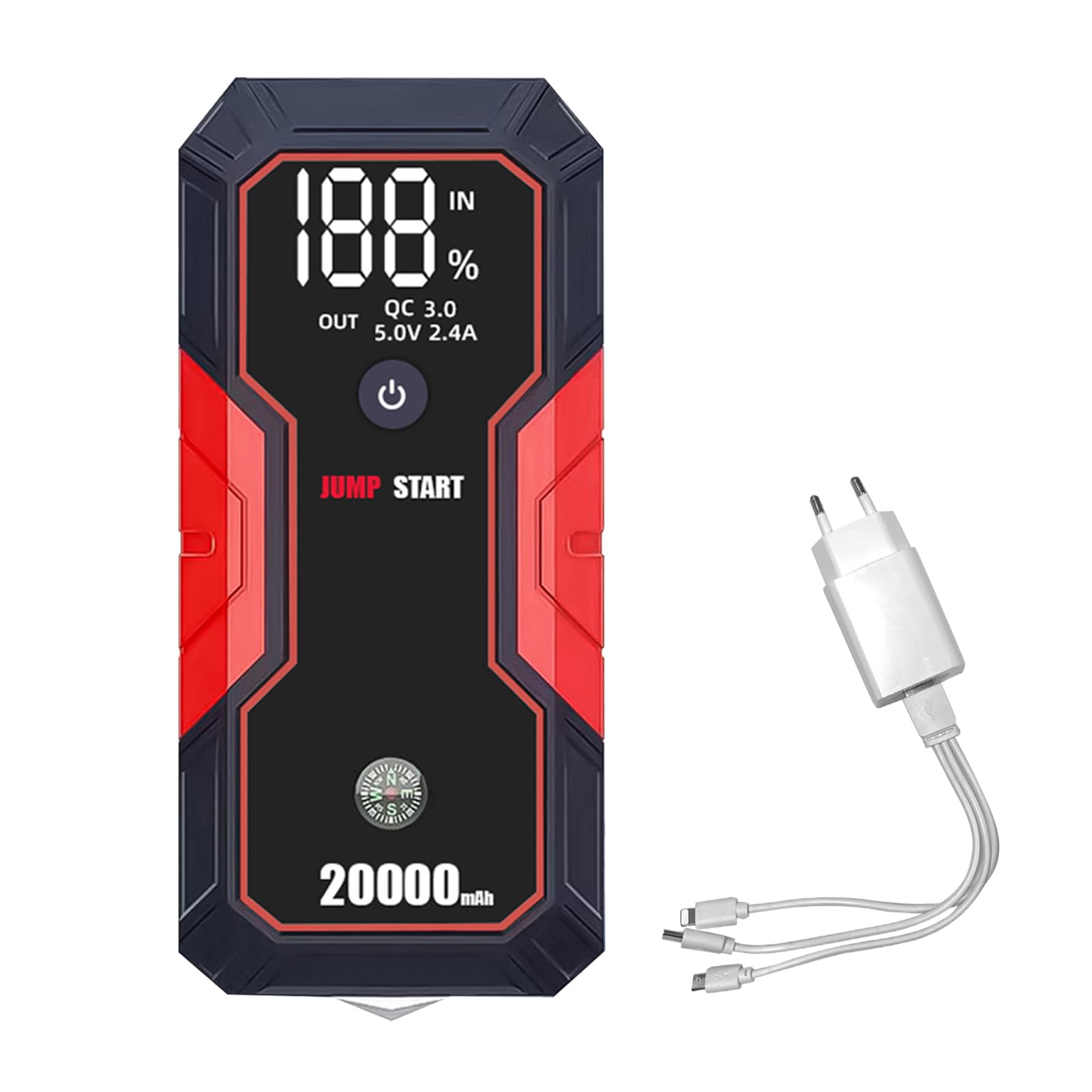 Shkalacar Starthilfe Powerbank, 20000mAh Tragbarer Auto Starthilfegerät mit 12V Autobatterie Starter, USB Schnellladung, Auto Starthilfe für bis zu 5,0 l Benzin, 3,0 l Dieselmotoren(EU,USB) von Shkalacar