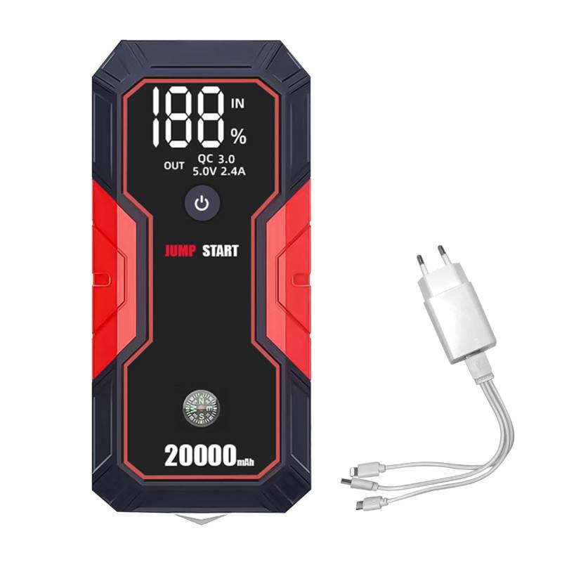 Shkalacar Starthilfe Powerbank, 20000mAh Tragbarer Auto Starthilfegerät mit 12V Autobatterie Starter, USB Schnellladung, Auto Starthilfe für bis zu 5,0 l Benzin, 3,0 l Dieselmotoren(EU,USB) von Shkalacar