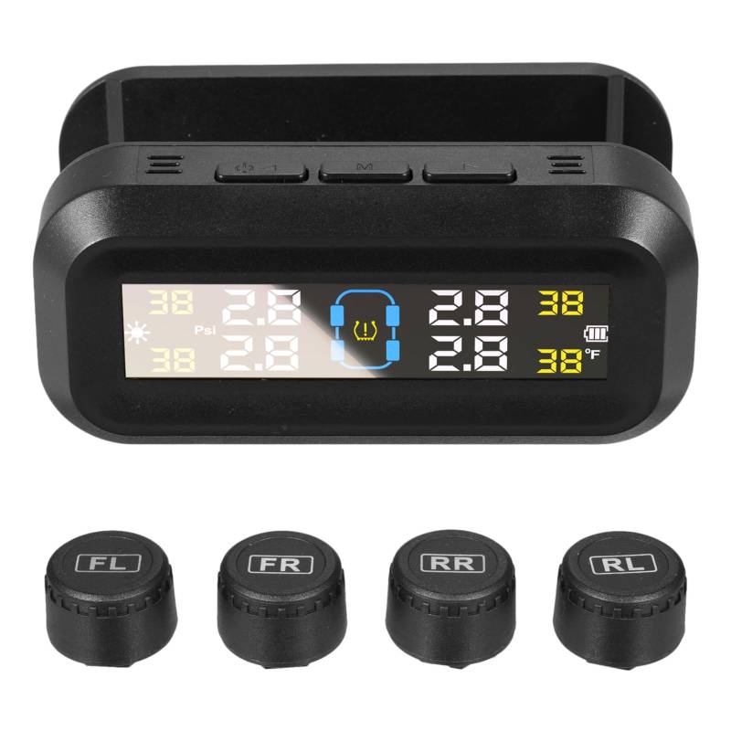 Shkalacar TPMS ReifendruckKontrollsystem, Solare Reifendrucküberwachungssystem mit 4 internen Sensoren, Sprachalarm, Temperaturdruck 0-5 Bar, Solar-Reifendruckmonitor für Auto SUV von Shkalacar