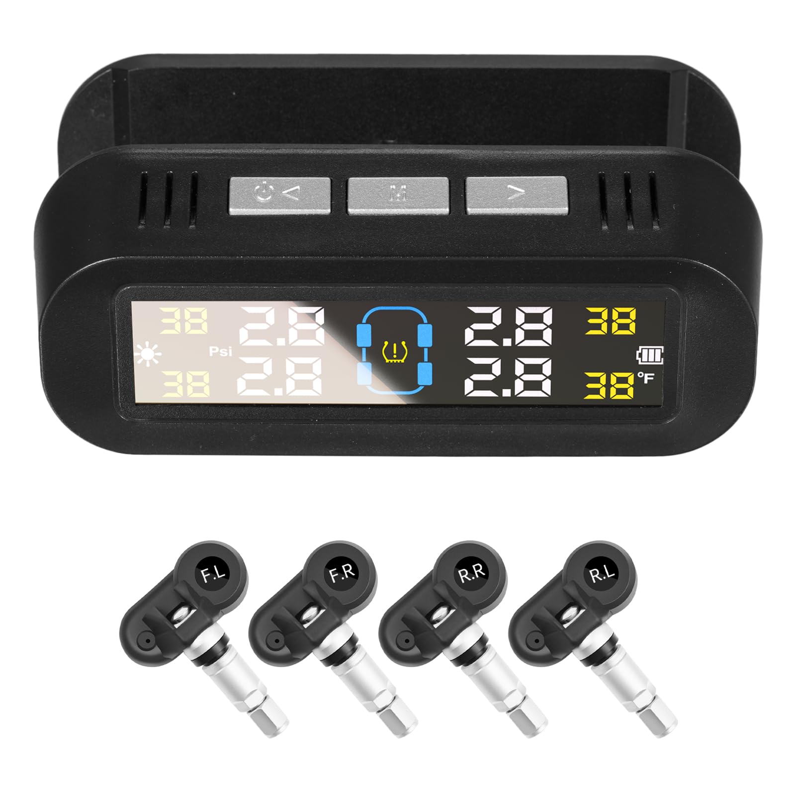 Shkalacar TPMS Reifendruckkontrollsystem, Reifendrucküberwachungssystem mit 4 internen Sensoren Echtzeit Temperaturdruckanzeige 0-5 Bar, Reifendrucküberwachungsystem für Auto SUV von Shkalacar