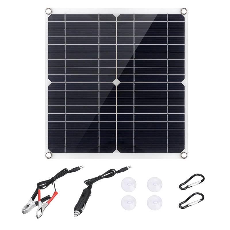 Shkalacar Tragbares Solarpanel 18V 12W~15W, Monokristallines Silizium Solarpanel mit Dual USB Ladeanschluss DC5521 Batterieklemmschnittstelle zum Laden von 5V Mobiltelefonen (mit von Shkalacar