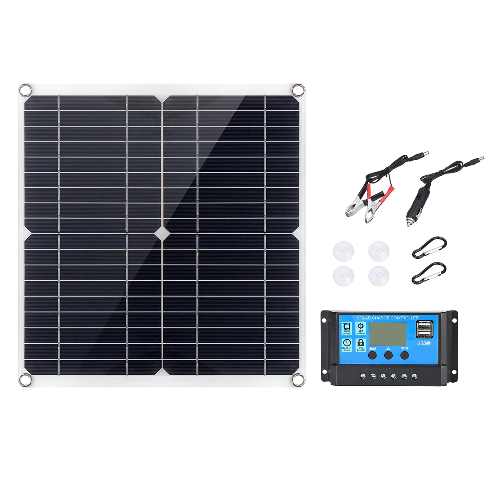 Shkalacar Tragbares Solarpanel 18V 12W~15W, Monokristallines Silizium Solarpanel mit Dual USB Ladeanschluss DC5521 Batterieklemmschnittstelle zum Laden von 5V Mobiltelefonen (mit von Shkalacar