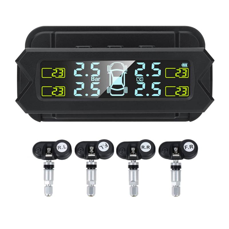 Shkalacar USB/Solar TPMS 0-81 PSI Reifendrucküberwachungssystem mit 4 Sensoren, 5 Alarmmodi, LCD-Display mit automatischer Hintergrundbeleuchtung für Auto Limousine SUV MPV(internal) von Shkalacar